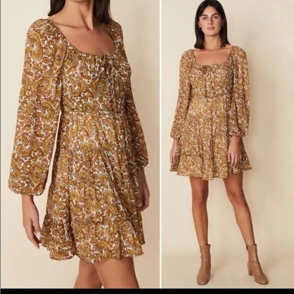 Faithfull The Brand Alina Mini Dress In La Medina Paisley Print Size 12 - Picture 1 of 10